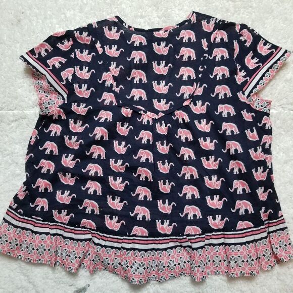 Crown & Ivy Navy + Pink Elephant Top PXL - Picture 5 of 7